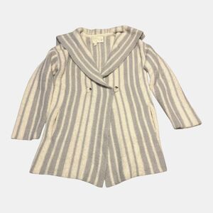 Anthropologie Moth Cream Gray Striped Cozy Soft Fuzzy Cardigan Sweater XS